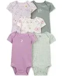 Carter's Baby Girls 5-Pack Floral Short-Sleeve Bodysuits 3M Purple/Green