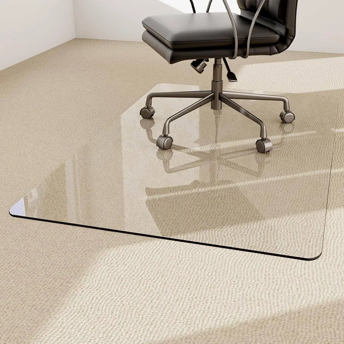 Easly 36" x 46" Chair Mat for Carpet - Office Chair Mat - Tempered Glass Floor Mat for Home/Office/Carpet Clear Computer Floor Mat - with 4