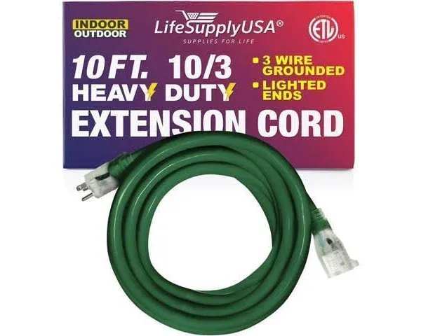 10ft Power Extension Cord Outdoor & Indoor - Waterproof Electric Drop Cord Cable ...