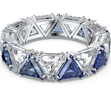 Millenia cocktail ring, Triangle cut crystals, Blue, Rhodium plated