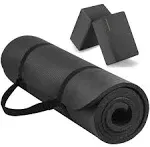 BalanceFrom 1/2-Inch Extra Thick High Density Exercise Yoga Mat with Carrying Strap and Yoga Blocks - Black