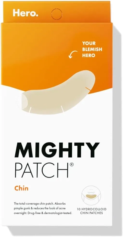 Mighty Patch Chin from Hero Cosmetics - XL Contoured Hydrocolloid Chin Patch for Blemishes and Pimples, Non-Irritating, Vegan-Friendly, Not Tested on Animals (10 Count)