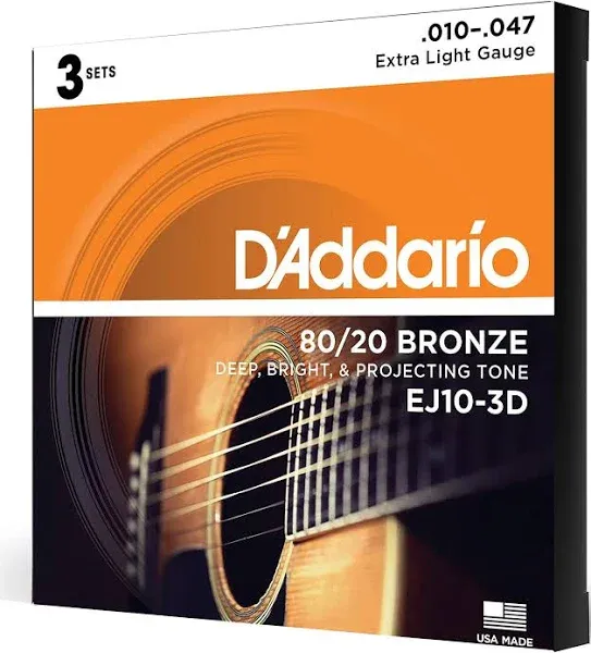 D'Addario EJ10 80/20 Bronze Extra Light Gauge Acoustic Guitar Strings