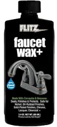 Flitz Faucet Wax - Cleans Metal, Protects Against Fingerprints, Water Spots - Restores Shine - Safe for Nickel, Brass, Copper, Stainless Steel, and More - 3.4 oz