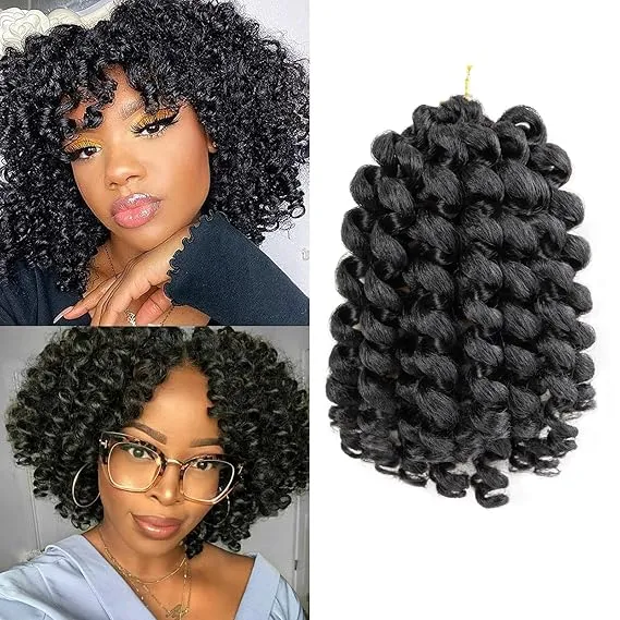 Wand Curl Crochet Hair Jamaican Bounce Crochet Hair 8 Inch 5 Pcs Short Curly Braids Hair Curly Crochet Hair for Black Women 20 Roots/Pack(T27)