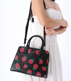 Kate Spade Madison Rose Toss Printed Medium Satchel KE536 Black Red Rose Floral