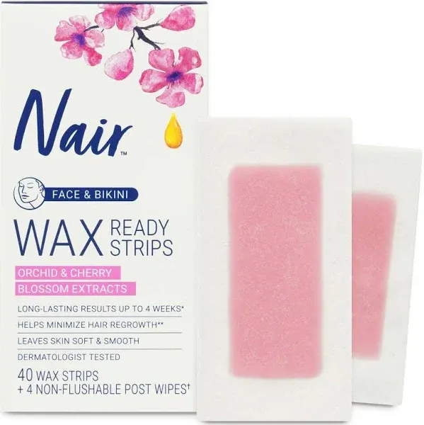 Nair Wax Ready-Strips Hair Remover for Face and Bikini - 40 count