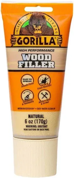 Gorilla All Purpose Wood Filler, 6Oz Tube, White (Pack of 1)