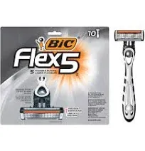 BIC Flex 5 Disposable Razors for Men, Long-Lasting 5-Blade Razors For a Smooth and Comfortable Face Razor Shave, Shaving Razors, 6 Count (Pack of 1)