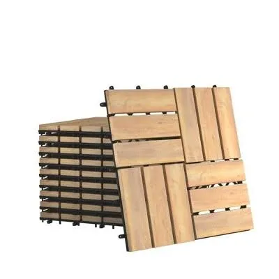 Costway 80PCS 12&#034; x 12&#034; Acacia Wood Deck Tiles Interlocking Patio Stripe Pattern