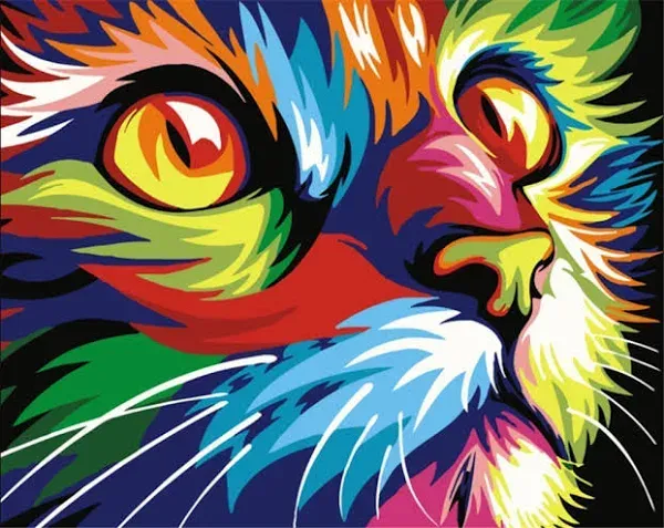  DIY Oil Painting Paintworks Paint by Number for Kids and 20&#034;Wx16&#034;L Color Cat