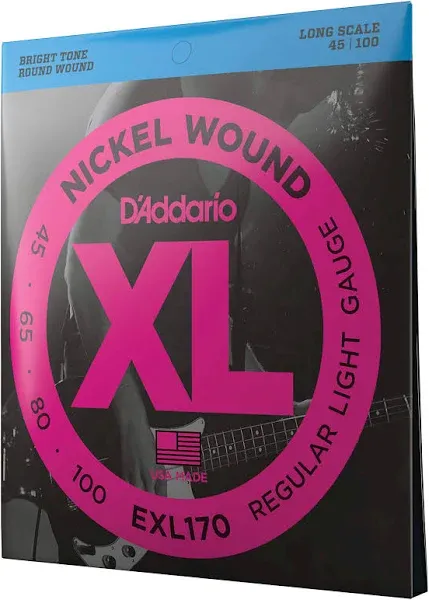 D&#039;Addario EXL170 Nickel Wound Bass Guitar Strings, Light, 45-100, Long Scale