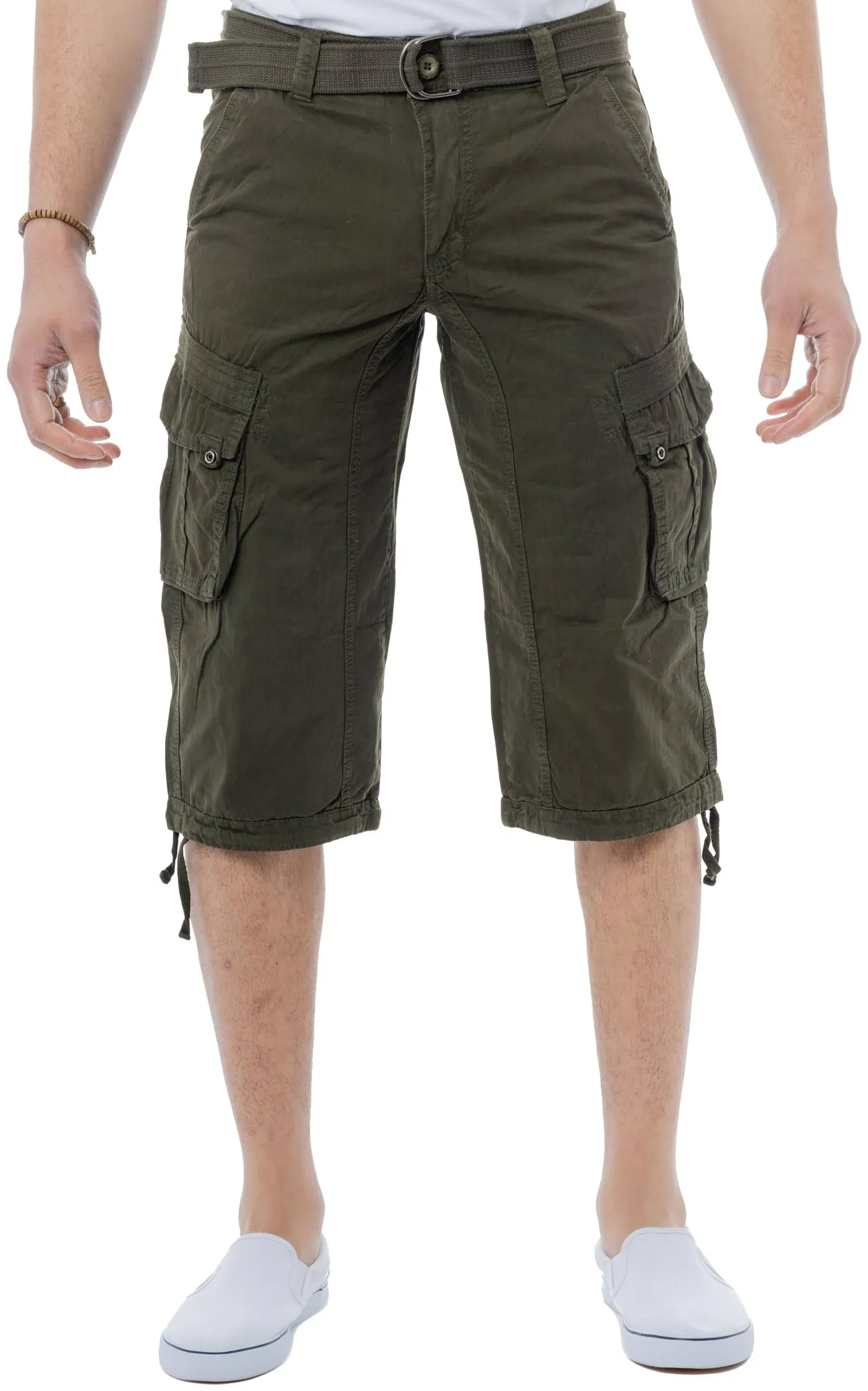 X RAY Men&#039;s Belted Tactical Below Knee Length Long Cargo Shorts, Olive, 34