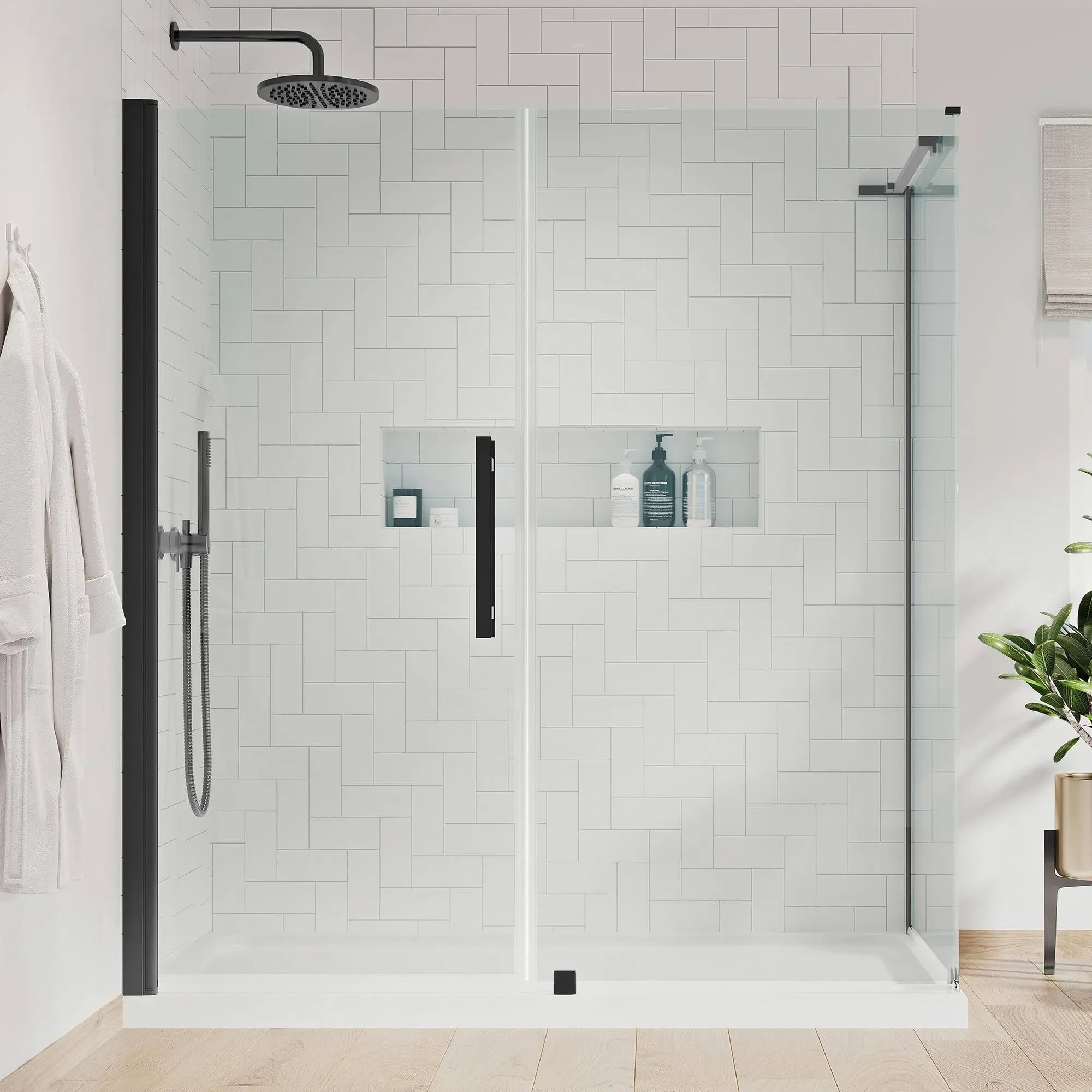 Ove Decors Endless Pasadena Corner Pivot Frameless Shower Door 60" in Black with ...