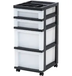 Craft Plastic Organizers and Storage, Rolling Storage 4 Drawer Black/Pearl