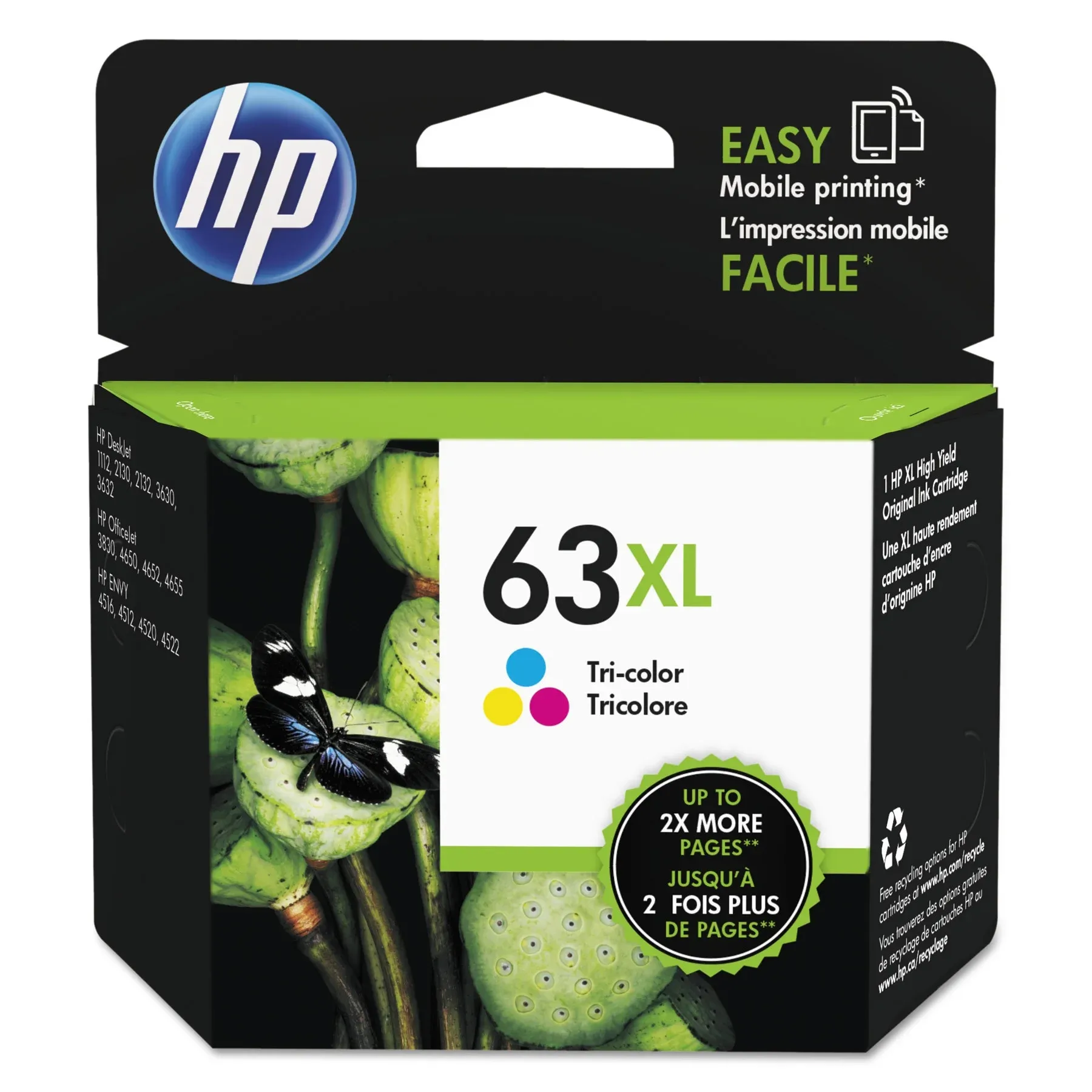 HP 63XL High Yield Tri-Color Original Ink Cartridge F6U63AN140