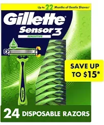 Gillette Sensor3 Disposable Razors, Sensitive - 8 razors