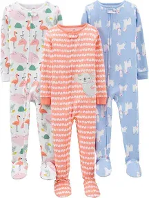 Simple Joys by Carter's Girls' 3-Pack Snug Fit Footed Cotton Pajamas