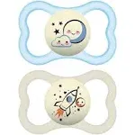 MAM Supreme Night Pacifiers (2 Pack, 1 Sterilizing Pacifier Case), Best Pacifier for Breastfed Babies 16+ Months, Glow in The Dark Pacifiers, Boy Pacifier,2 Count (Pack of 1)