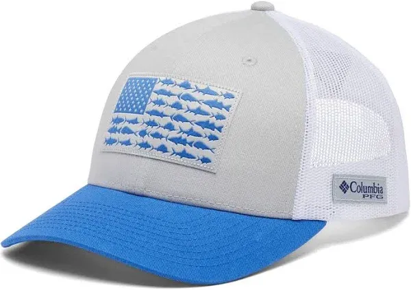 NEW Columbia PFG Fish Flag Snapback Mesh Hat, Color: Vivid Blue/White O/S