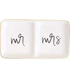 Sweet Water Decor Mr and Mrs Jewelry Dish - White