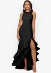 NEW BETSY &amp; ADAM Ruffle Halter Crepe GOWN DRESS Size 10P $259 BLACK NORDSTROM