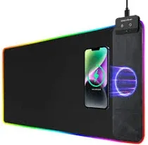 Gaming Mouse Pad, Wireless Charging Desk Mat 10W, RGB Mouse Pad with 9 LED Light Modes, 31.5"x11.8" Large Desk Mat/Keyboard Pad/Computer Mat/Laptop Pad, Non-Slip Rubber Base, Waterproof, Black