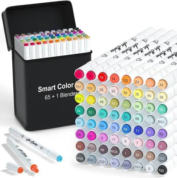 Art Markers, 65 Coloring Markers and 1 Blender, 66 Pack Alcohol Based Dual Ti...