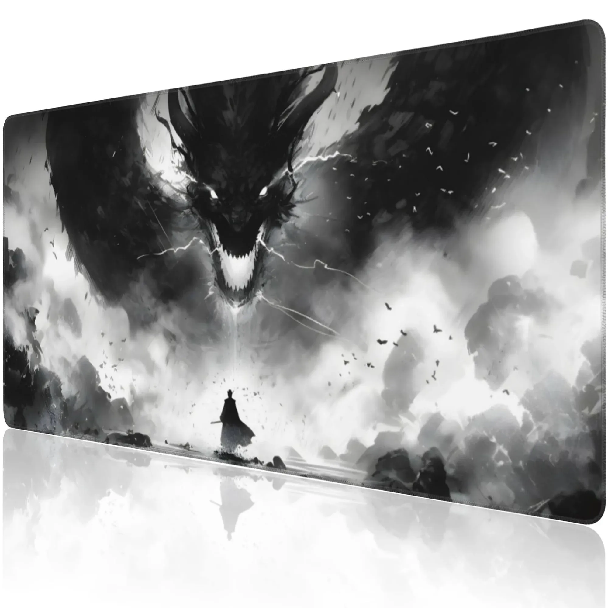 Extended Large Gaming Mouse Pad, Horror Anime Manga Large Desk Mat for Desktop XXL, Non-Slip Rubber Base Stitched Edges Long Computer Keyboard Desk Pad Mouse Mat for Gaming Home Office 35.4"X15.7"