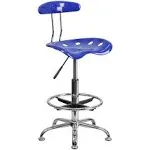 Flash Furniture - Vibrant Chrome Drafting Stool with Tractor Seat - Nautical Blue