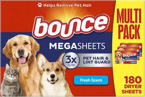 Bounce Pet Hair and Lint Guard Mega Dryer Sheets, Unscented - 130 ct