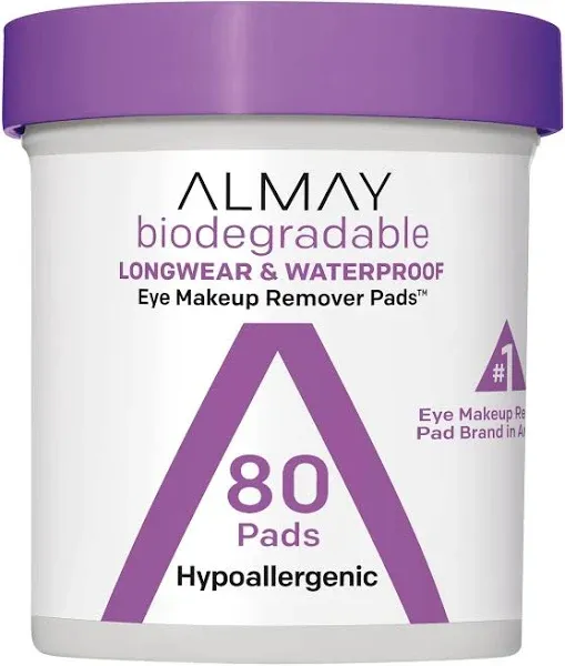 Almay Biodegradable Eye Makeup Remover Pads, Oil Free Micellar - 80 pads