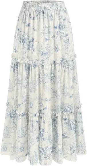 Floral Tiered Ruffle Hem Maxi Skirt