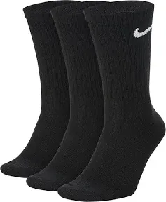 3-Pack Unisex Nike BLACK/WHITE PERFORMANCE Cotton Crew Socks Mens M6-8/L8-12