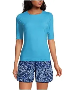 Petite Lands' End Women's UPF 50 Elbow-Sleeve Rash Guard Swim Tee