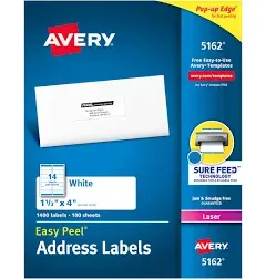 Avery Easy Peel Laser Address Labels, White -1400 count