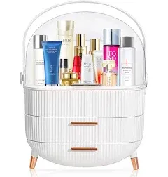 MASSY Egg Shape(Oval) Makeup Storage Box, Countertop Portable Vanity Cosmetics Organizer Preppy