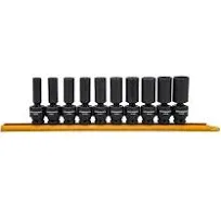 CASOMAN 10 PCS 3/8" Drive Deep Standard Universal Impact Socket Set, 6 Point, CR-MO, Metric,10-19mm