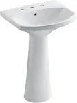 KOHLER K-2362-8-0 Cimarron Pedestal Bathroom Sink with 8 In. Widespread Faucet Holes, White