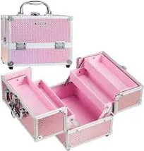 Makeup Train Case Beauty Cosmetic Box 4 Tier Trays Jewelry Storage Pink FRENESSA