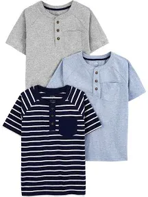 Baby Boys&#039; 3-Pack Short-Sleeve Tee Shirts Blue Heather/Grey Heather Dots/Navy...