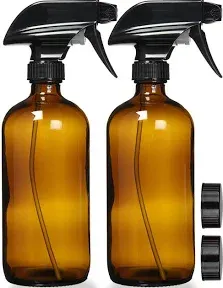 Amber Glass Spray Bottles with Labels (2 Pack)