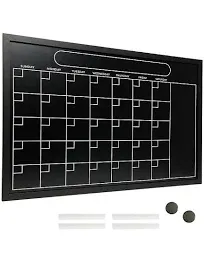 Excello Global Products Magnetic Calendar Chalkboard Large 20"x30" Black Board Weekly Monthly Format Reminder Note Section Office School Planner Erasable Wall Mounted