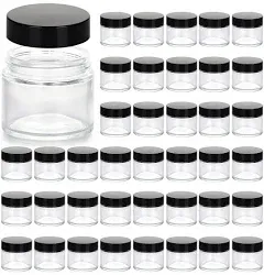 2oz Jars with Lids, HOA Kinh 40 Pack Clear Glass Jars with Lids Empty Cosmetic Containers Round Airtight Glass Jar with Black Lids for Storing Lotions Powders Ointments