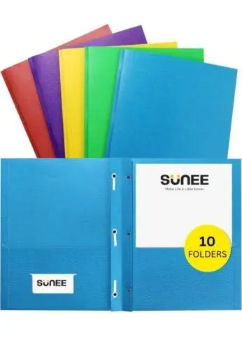 Dunwell Colored 3-Prong Plastic Folders with Pockets 6 Pack, Assorted, 3 Prong F