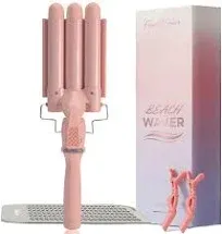 3 Barrel Curling Iron Wand - Triple Hair Waver &amp; Crimper for Beach Waves, Pink