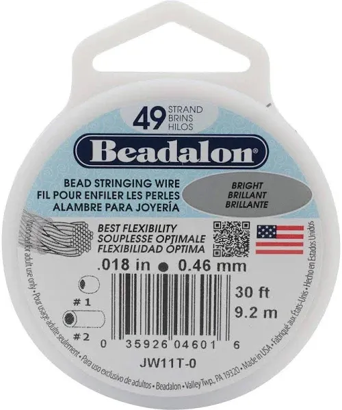 Beadalon 49-Strand Beading Wire, 0.021in, 100 feet, Beading Wire, Stringing Wire, Strong, Flexible Nylon Coated Stringing Wire