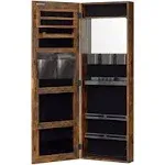 SONGMICS Jewelry Cabinet Armoire with Mirror, Wall or Door Mount Storage Organizer with Full-Length Mirror, Lockable Cabinet with Built-in Small