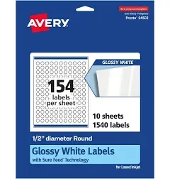 Avery Glossy White Round Labels with Sure Feed, 1/2" Diameter