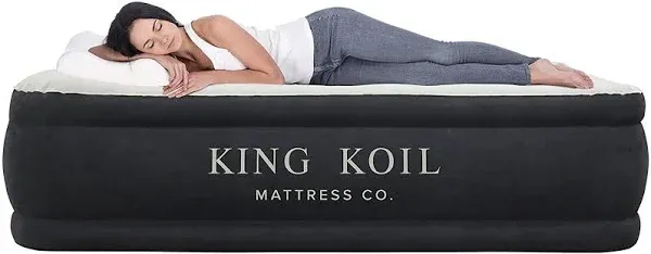 King Koil Luxury Full Size Air Mattress with Built-in Pump for Home, Camping & Guests, Inflatable Airbed Luxury Double High Blow Up Bed